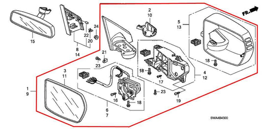 07-11 Honda CR-V EX 2.4L Passenger Right Side Rear View Mirror 76200-SWA-A02 OEM - Alshned Auto Parts