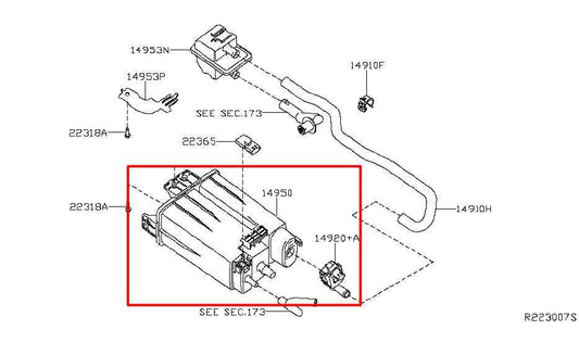 03-18 Nissan Altima 2.5L Fuel Vapor Evaporator Emission Canister 14950-7Y000 OEM - Alshned Auto Parts
