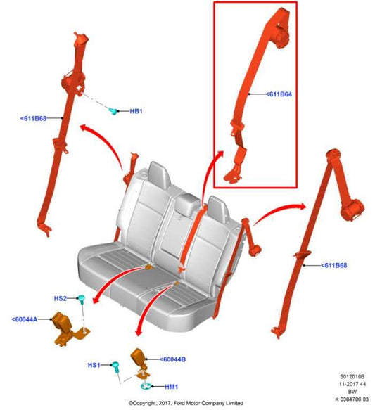 18-22 Ford EcoSport SE Rear Center 2nd Row Seat Belt Retractor GN15-A611B64-DCW - Alshned Auto Parts