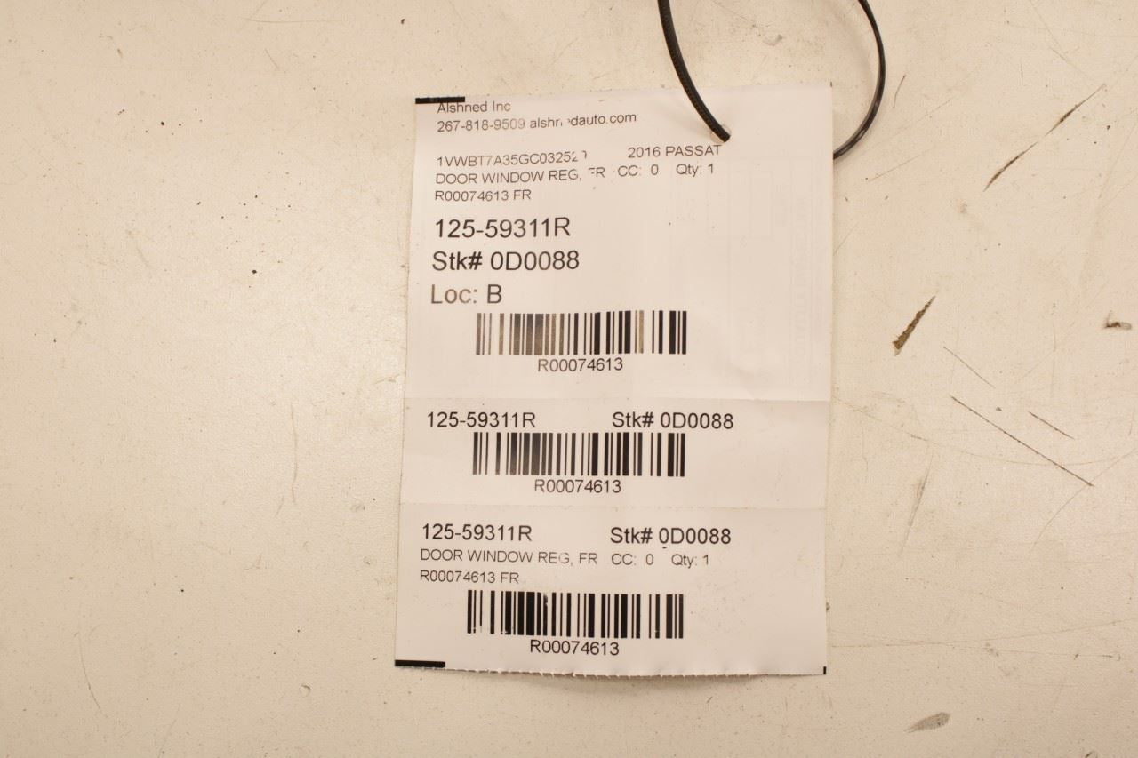 2012-2022 Volkswagen Passat SE Front Right Passenger Side Door Window Regulator - Alshned Auto Parts