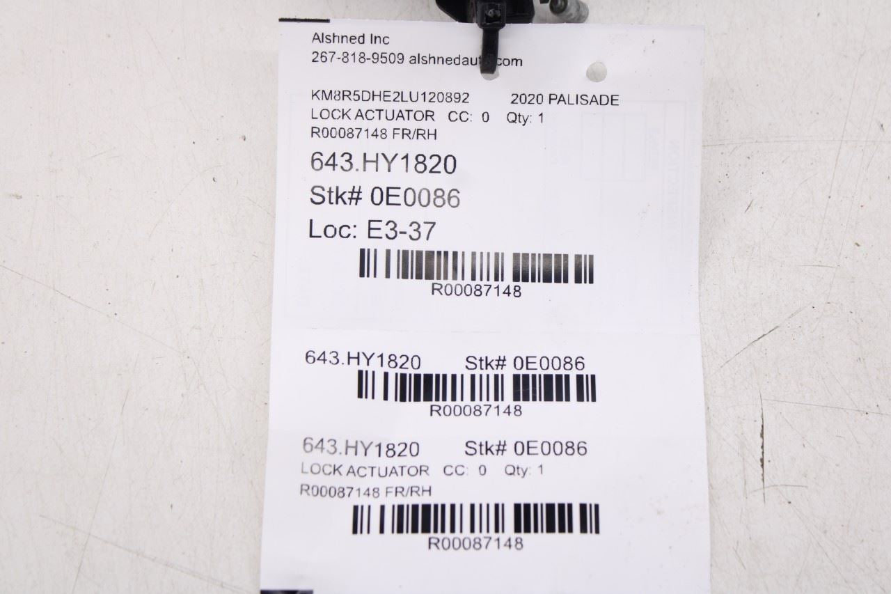 2020-2022 Hyundai Palisade Limited AWD Front Right Side Door Lock Latch Actuator - Alshned Auto Parts
