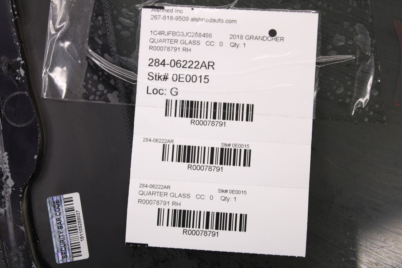 2016-2019 Jeep Grand Cherokee Limited Rear Right Side Quarter Window Glass - Alshned Auto Parts