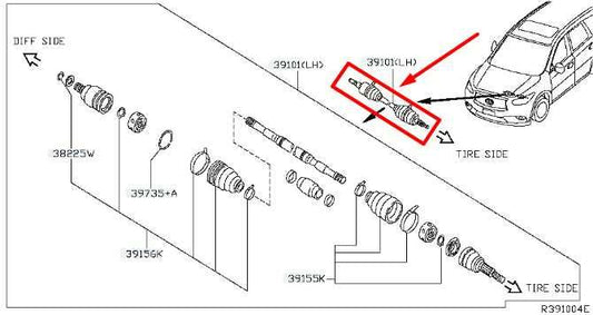 16-19 Infiniti QX60 3.5L FWD Front Left Driver Drive Axle Shaft 39101-3JA3A OEM - Alshned Auto Parts