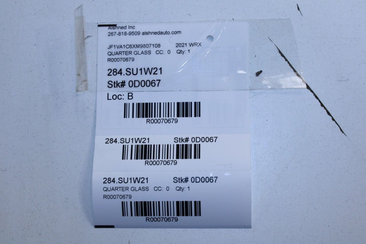 2015-21 Subaru WRX Premium Rear Right Side Door Quarter Window Glass 62012VA300 - Alshned Auto Parts