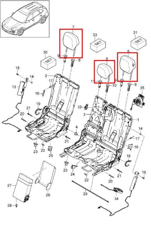 11-18 Porsche Cayenne S AWD Rear RH LH Side and Center 2nd Row Seat Headrest Set1