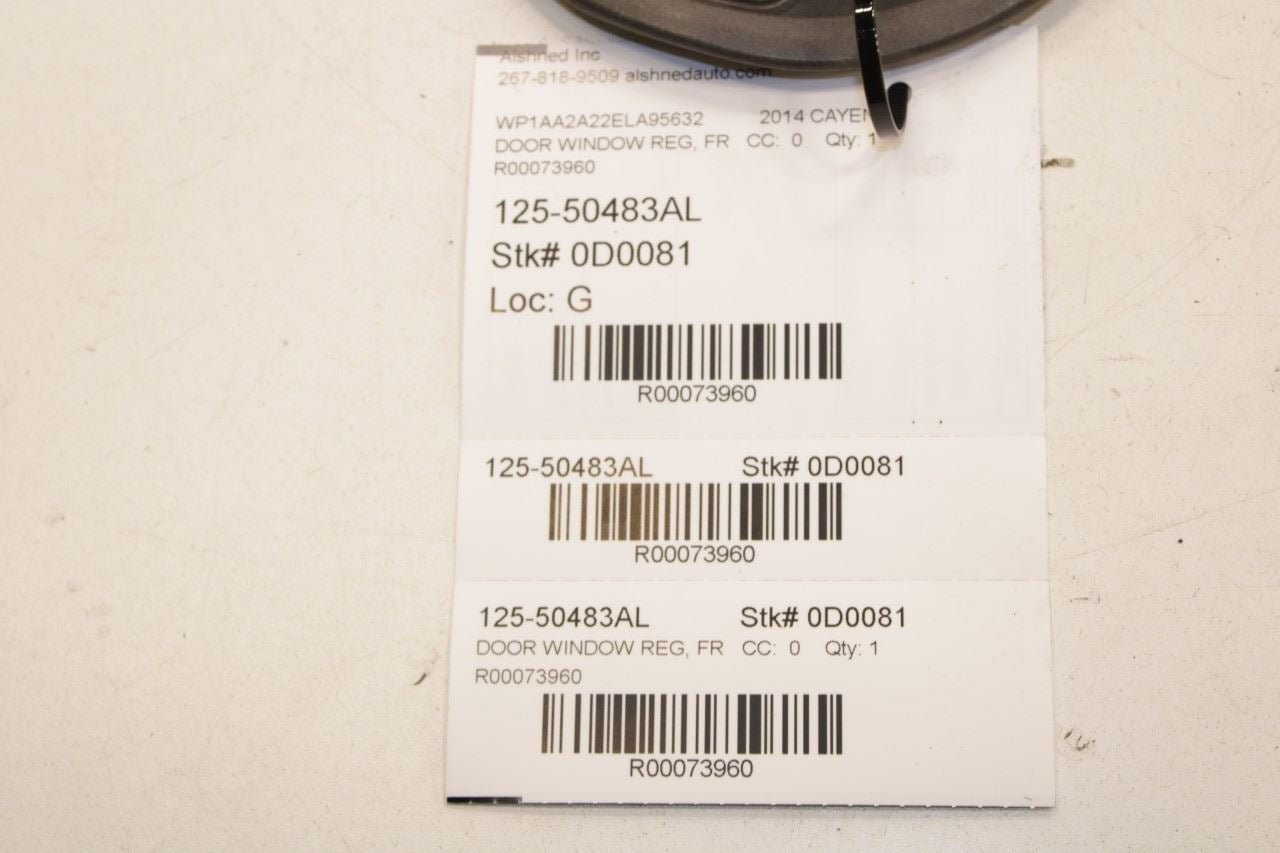 11-18 Porsche Cayenne Platinum Front Left Door Window Regulator w/ Carrier Plate - Alshned Auto Parts