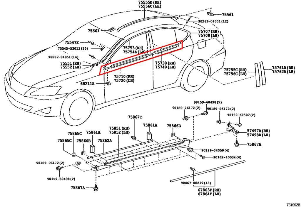06-13 Lexus IS250 Front and Rear Right and Left Side Door Belt Molding Trim Set - Alshned Auto Parts
