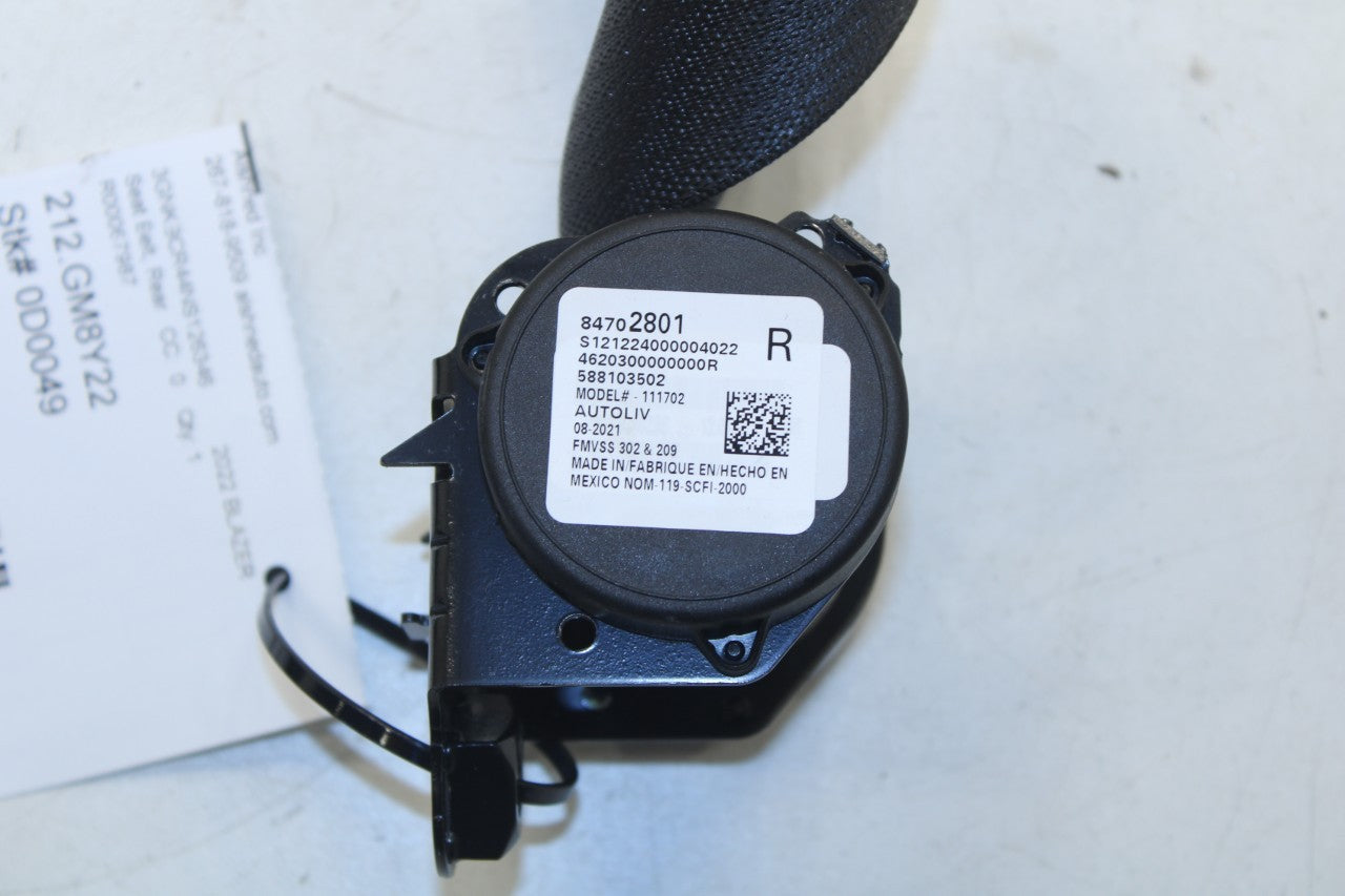 19-24 Chevrolet Blazer 2LT Rear Passenger Right Side 2nd Row Seat Belt Retractor - Alshned Auto Parts