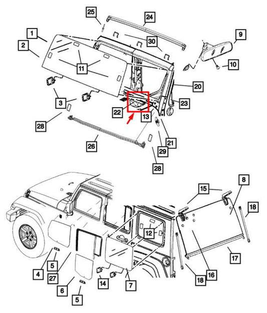 2009-18 Jeep Wrangler Sahara Front Windshield Center Hinge w/ Screws 55395580AF - Alshned Auto Parts