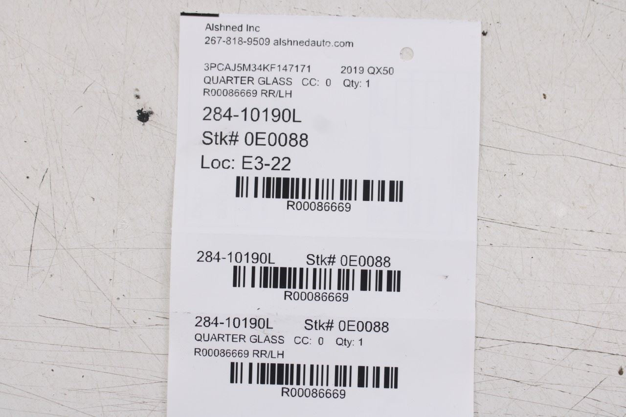 2019-2025 Infiniti QX50 ESSENTIAL Rear Left Driver Side Quarter Window Glass - Alshned Auto Parts