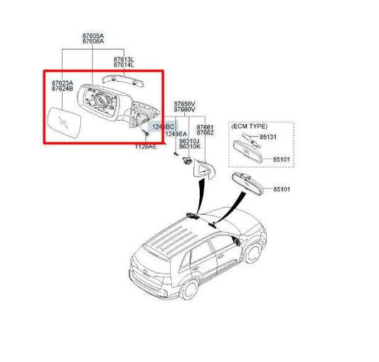 2013-2015 Kia Sorento EX Passenger Right Side Rear View Mirror 87620-1U510 OEM - Alshned Auto Parts