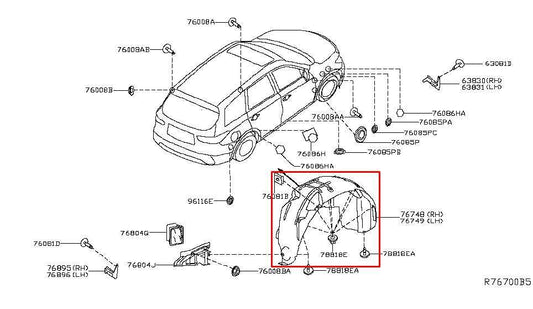 13-19 Nissan Pathfinder SV Rear Left Wheelhouse Liner Splash Shield 76749-9PF0A - Alshned Auto Parts