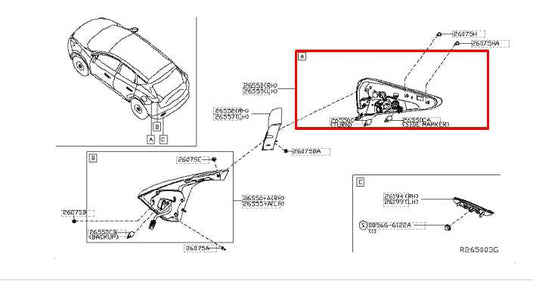 2015-2019 Nissan Murano Platinum Rear Right Side Tail Light Lamp 26550-5AA0B OEM - Alshned Auto Parts