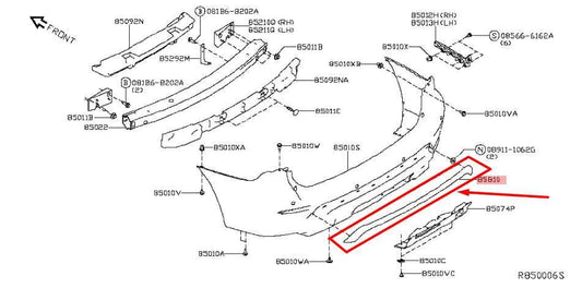 2017-2020 Nissan Pathfinder RR Bumper Lower Trim Molding Chrome 85072-9PF0A OEM - Alshned Auto Parts