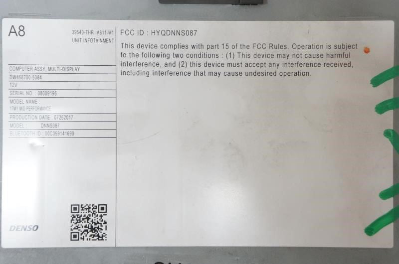 18-20 Honda Odyssey EX-L OEM 39540-THR-A811 Computer Multi Display Module *ReaD* - Alshned Auto Parts