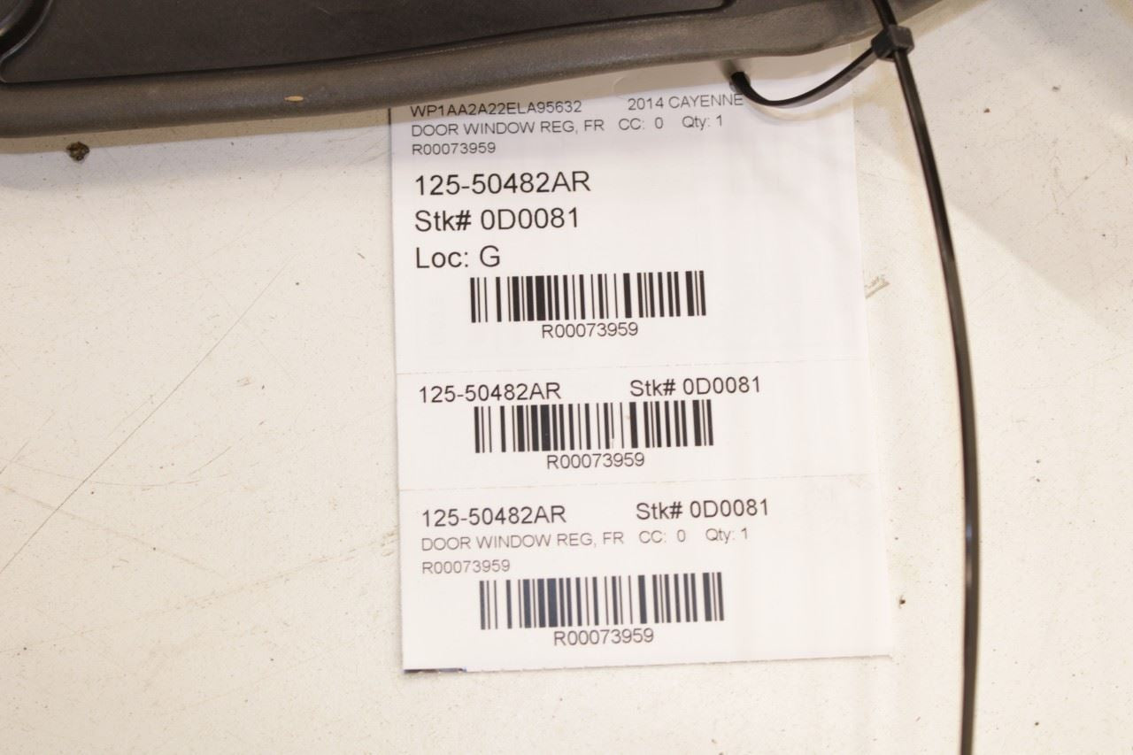 11-18 Porsche Cayenne Platinum Front Right Door Window Regulator w Carrier Plate - Alshned Auto Parts