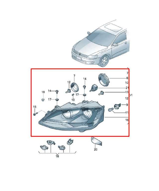 11-16 Volkswagen Jetta Sport Front Passenger RH Side Headlight Lamp 5C7-941-006 - Alshned Auto Parts