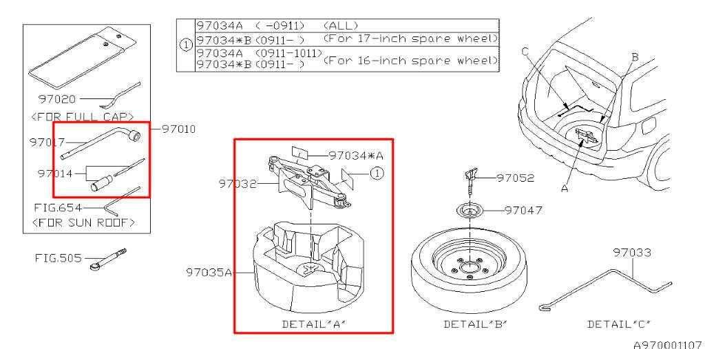 11-15 Subaru Forester Lift Jack and Tool Kit w/ Foam Holder Container 97032FG040 - Alshned Auto Parts