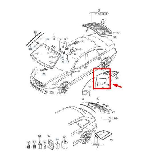 2009-16 Audi A4 Premium 2.0L Rear Left Side Door Window Glass 8K5-845-205-E OEM - Alshned Auto Parts