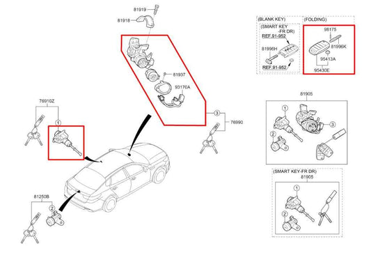 16-20 Kia Optima LX 2.4L FWD Ignition Lock Cylinder Switch and Fob Flip Key Set - Alshned Auto Parts