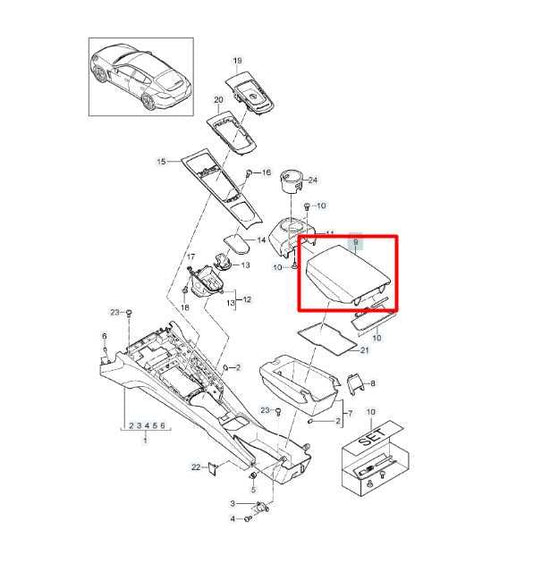 2010-2016 Porsche Panamera 4 3.6L AWD Center Console Armrest Storage Lid Cover - Alshned Auto Parts