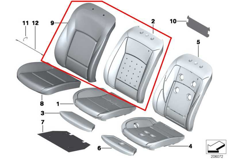 2010-12 BMW 750Li xDrive Front Seat Left Side Backrest Upper Cushion w/ Headrest - Alshned Auto Parts
