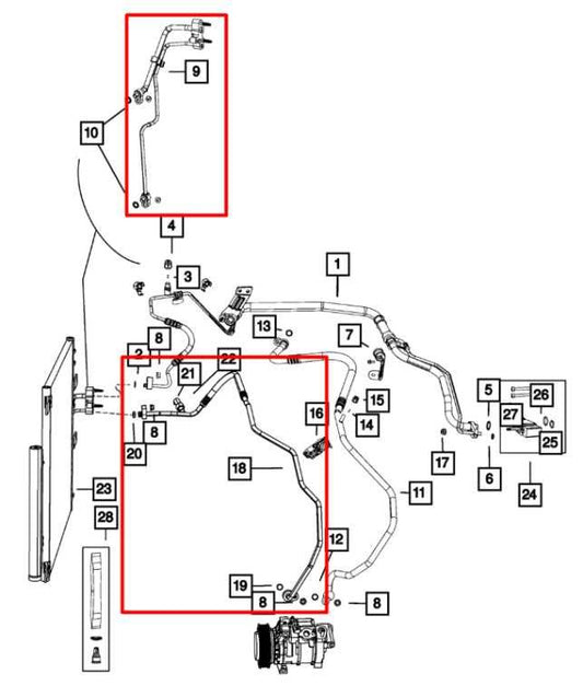 2019-24 Ram 1500 Classic Crew Cab AC Discharge w/ Condenser Jumper Line Hose Set - Alshned Auto Parts
