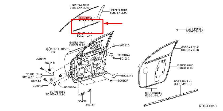 2013-2020 Nissan Pathfinder Front Right Door Window Belt Molding 80820-3KA0B OEM - Alshned Auto Parts