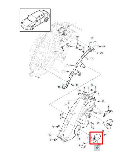 10-16 Porsche Panamera 4 Rear Left Side Door Armrest Extension Pillar Trim Cover - Alshned Auto Parts