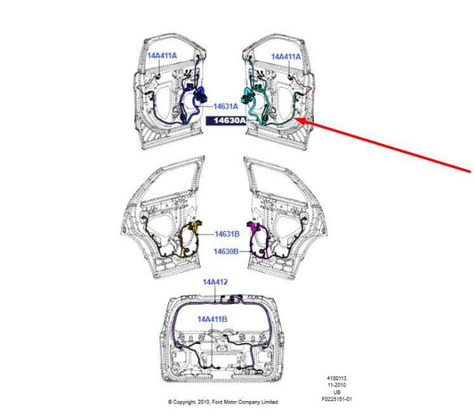 2016-2017 Ford Explorer Front Right Side Door Wire Harness GB5T-14630-AD OEM - Alshned Auto Parts