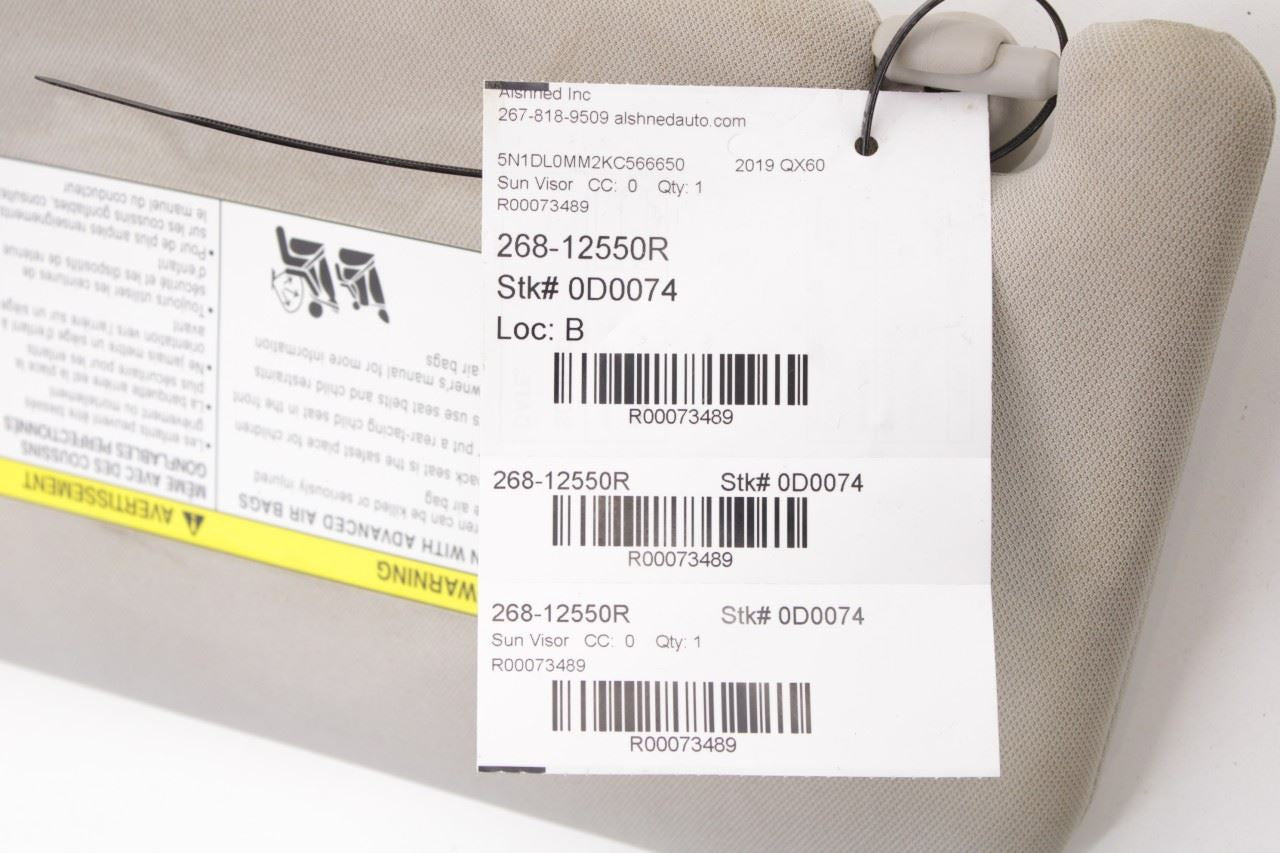 18-20 Infiniti QX60 Pure Front Passenger RH Side Sun Visor w/ Illuminated Mirror - Alshned Auto Parts