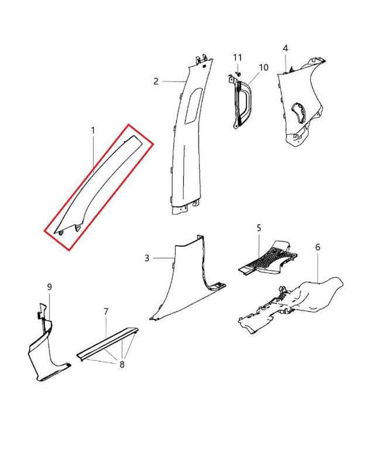 2011-15 Dodge Durango SXT Front Right A-Pillar Molding Interior Trim 1GG52HDAAE - Alshned Auto Parts