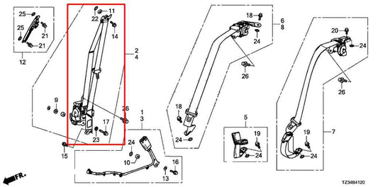 2015-20 Acura TLX Tech Passenger Right Side Seat Belt Retractor 04814-TZ3-A01ZC - Alshned Auto Parts