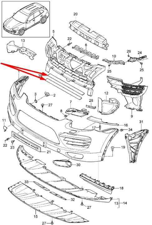 11-14 Porsche Cayenne S Front Bumper Center Grille Upper and Lower Trim Molding1