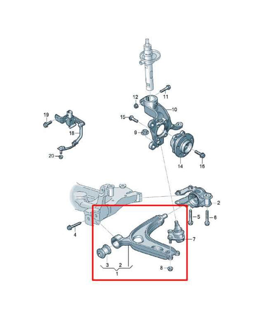 18-23 Volkswagen Atlas S AWD Front Suspension Driver Left Side Lower Control Arm - Alshned Auto Parts