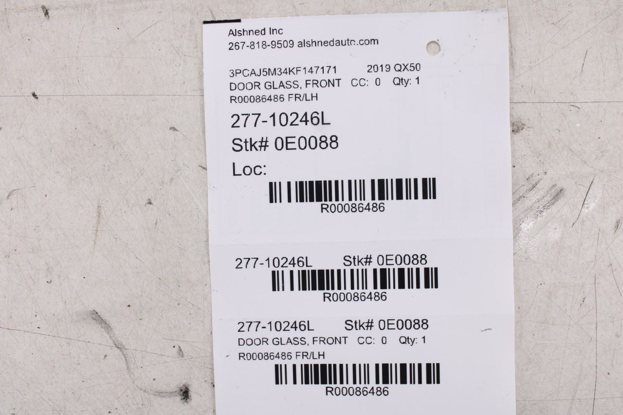 2019-2020 Infiniti QX50 Essential Front Left Door Window Glass 80313-5NA0A OEM - Alshned Auto Parts