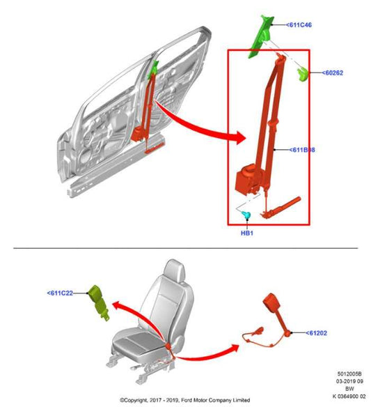 2018-22 Ford EcoSport SE 1.0L FWD Front Passenger Right Side Seat Belt Retractor - Alshned Auto Parts
