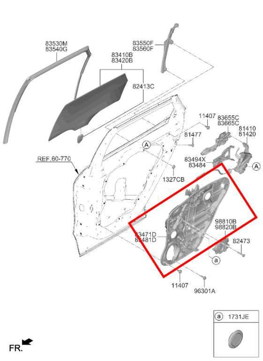 2023-25 Kia Sportage Hybrid EX Rear Right Door Window Regulator w/ Carrier Plate - Alshned Auto Parts