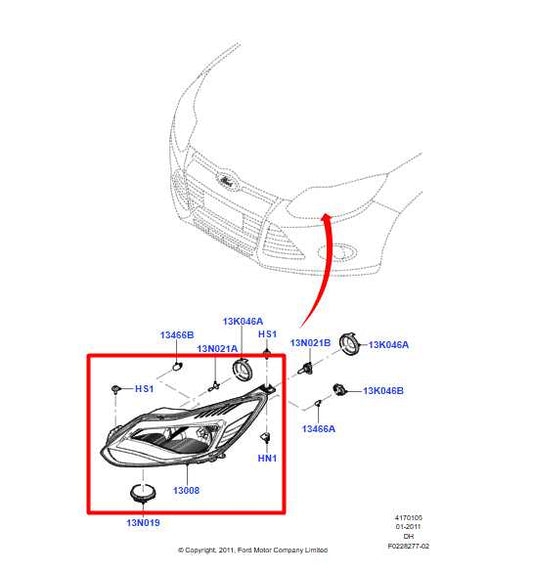 12-14 Ford Focus SE 2.0L Front Passenger Right Side Headlight Lamp BM5Z-13008-F - Alshned Auto Parts