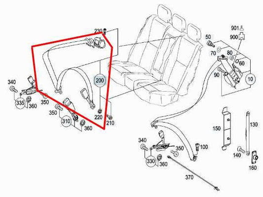 07-13 Mercedes-Benz S550 Rear Center 2nd Row Seat Belt Retractor 22186025859C94 - Alshned Auto Parts