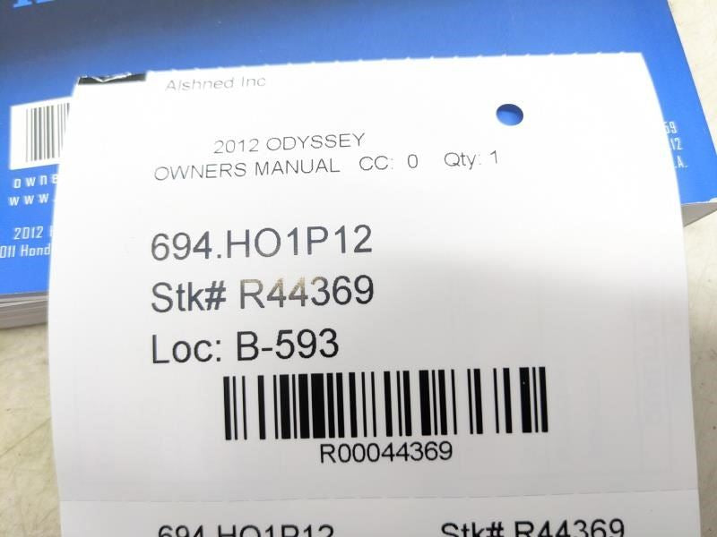 2012 Honda Odyssey Owners Manual Only 31TK8611 00X31-TK8-6110 OEM - Alshned Auto Parts