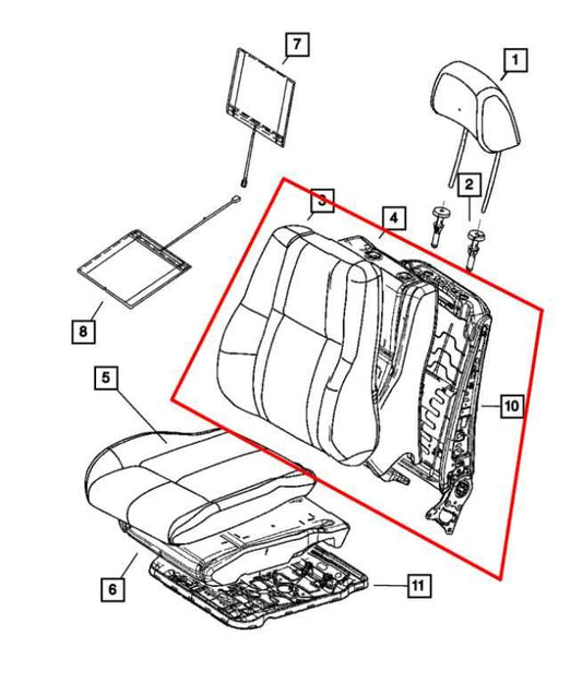 2011-21 Jeep Grand Cherokee Front RH Side Seat Back Upper Cushion 68086404AB OEM - Alshned Auto Parts