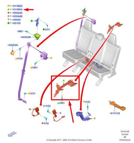 18-24 Ford Expedition RR Center 3rd Row Seat Belt Retractor JL1B-C699D69-FD OEM - Alshned Auto Parts