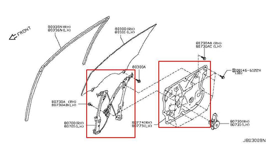 2014-2017 Infiniti QX50 Front Left Driver Door Window Regulator w/ Carrier Plate - Alshned Auto Parts