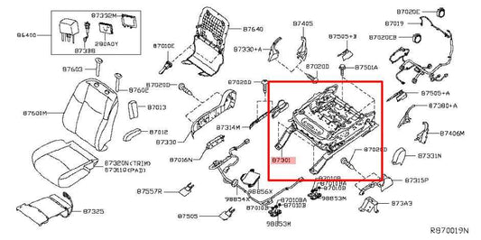 16-20 Infiniti QX60 Front Right Seat Lower Track Frame w/ Motor 87301-3JA5A OEM - Alshned Auto Parts