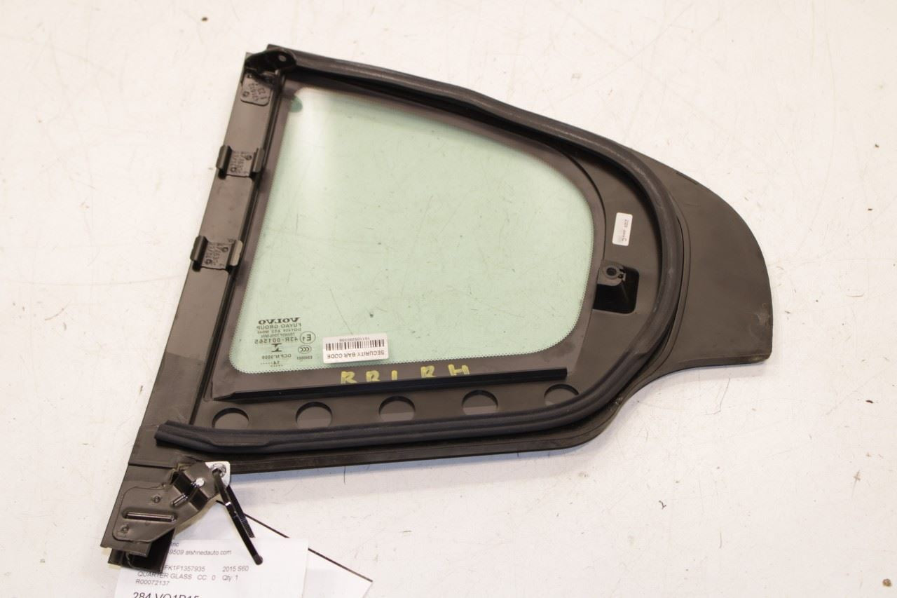 2015-18 Volvo S60 T5 Premier Rear Right Side Door Quarter Window Glass 31385449 - Alshned Auto Parts
