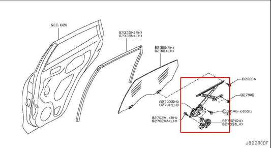 2014-17 Infiniti QX50 Rear Right Side Door Window Regulator w/ Motor 82720-1BA0A - Alshned Auto Parts