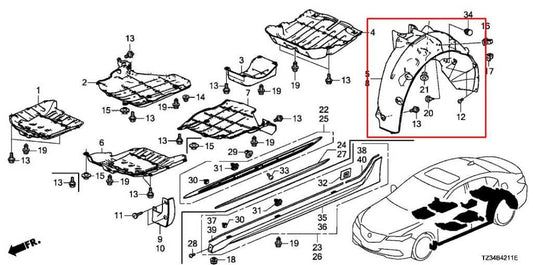 2015-17 Acura TLX Tech Rear Right Passenger Side Wheelhouse Liner Splash Shield - Alshned Auto Parts