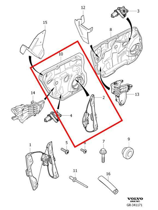 2015-2018 Volvo S60 T5 Premier Rear Left Door Window Regulator w/ Carrier Plate - Alshned Auto Parts