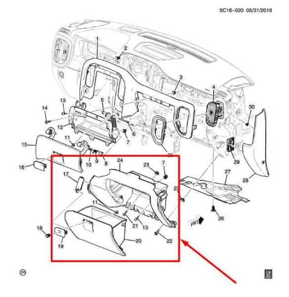 2019-2023 Chevrolet Silverado 1500 Glove Box Storage Compartment 84428265 OEM - Alshned Auto Parts